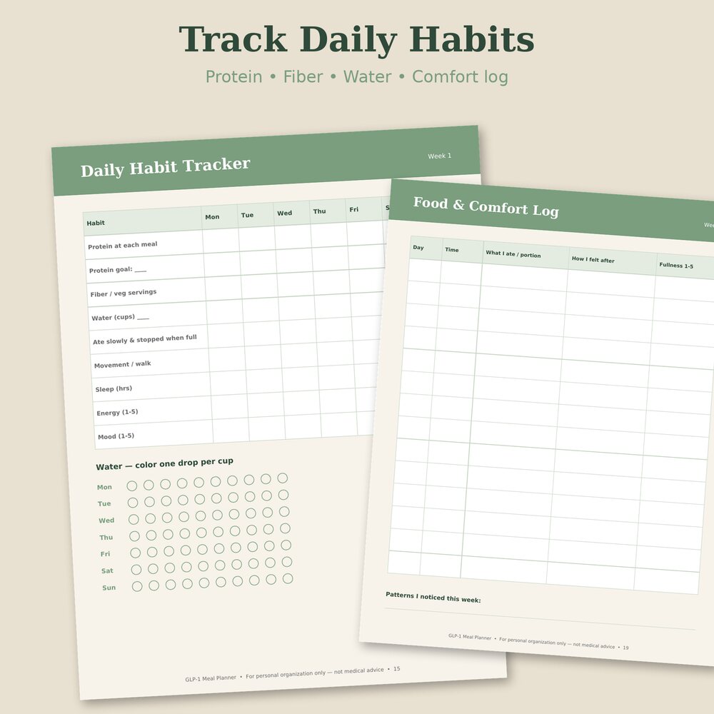 Daily habit tracker and grocery list pages